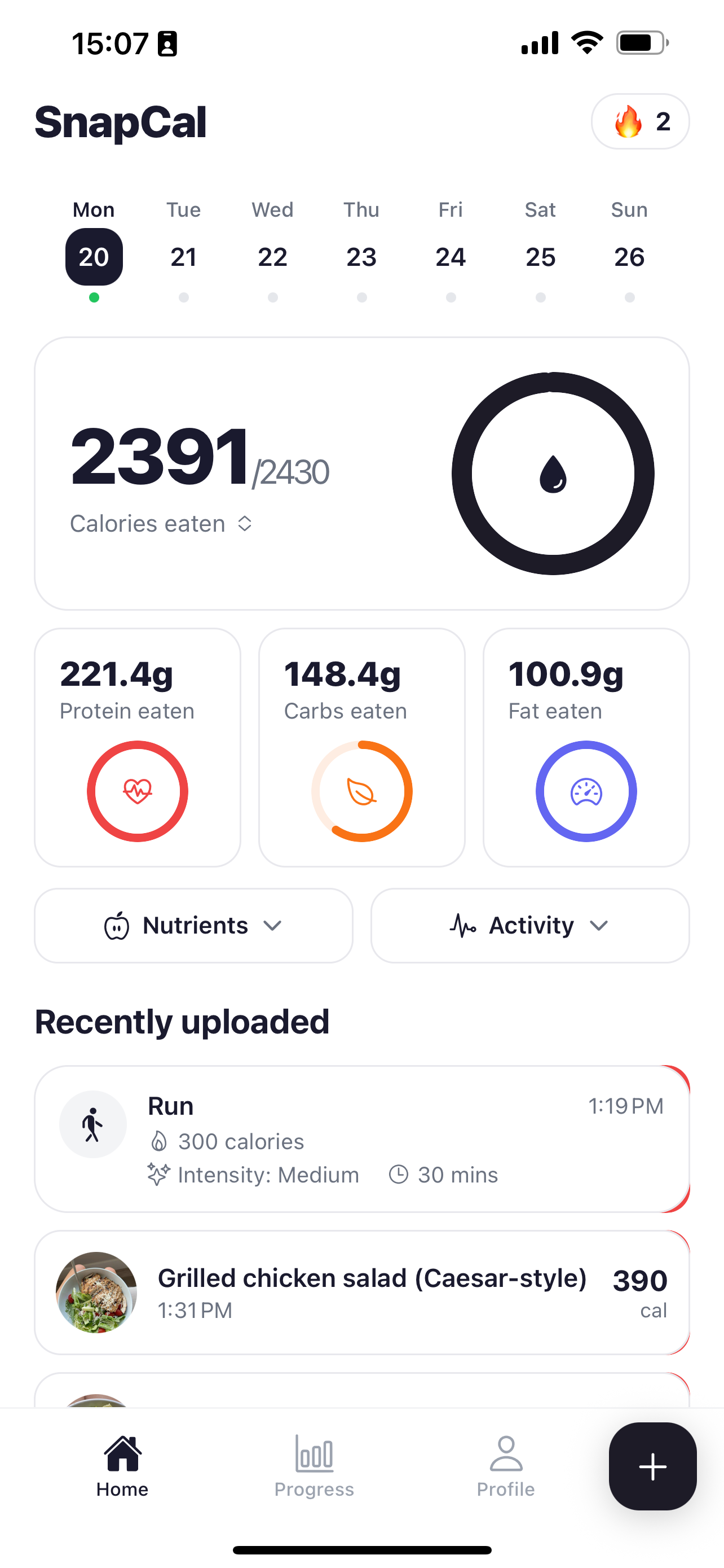 SnapCal app screen